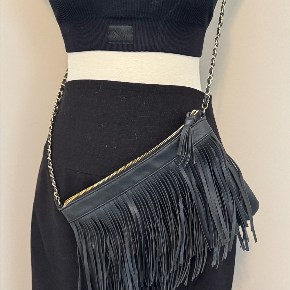 STILA Black Fringe Crossbody Bag